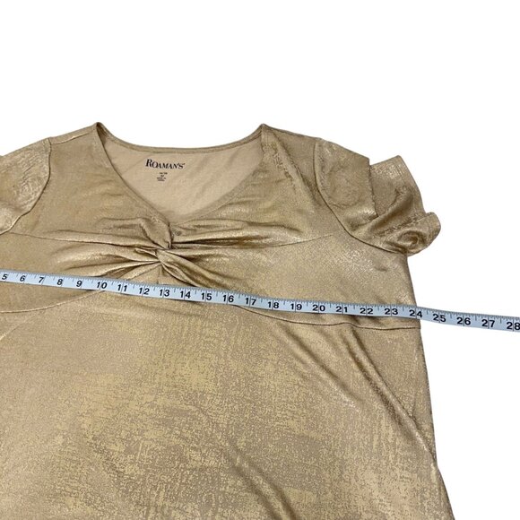 Roamans CHART SZ M(14-16) Gold Metallic Short Sleeve Tunic Top Comfy Stretch - Picture 5 of 10